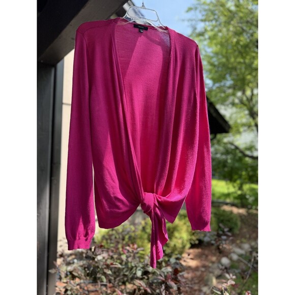 IMNYC Tie Front Open Cardigan Sweater Women’s Size XL Isaac Mizrahi Magenta - Picture 5 of 8